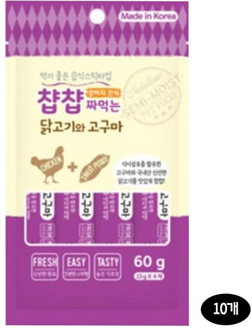 챱챱 짜먹는 닭고기와 참치 60g 10개 묶음, 혼합맛(닭고기/고구마)