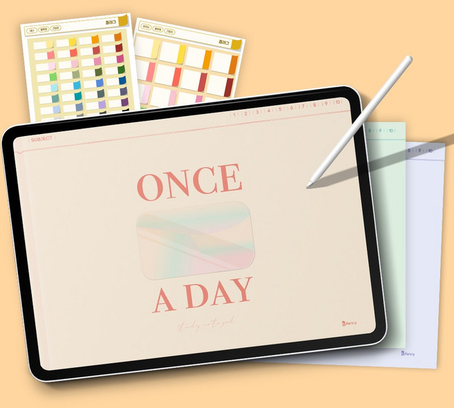 비팬시 원스어데이 노트패드 가로형 + 3color 스티커증정 (굿노트 속지 노타빌리티 필기 모눈 노트 아이패드 PDF)