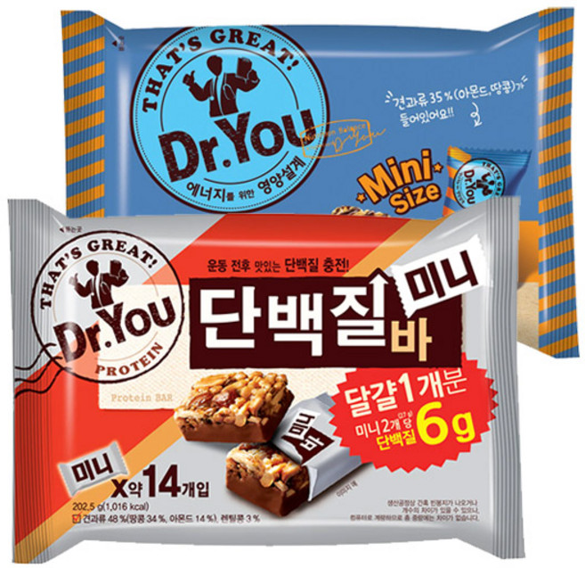오리온 닥터유 단백질바 미니 202.5g(약14개입)+에너지바 미니 200g(약19개입)
