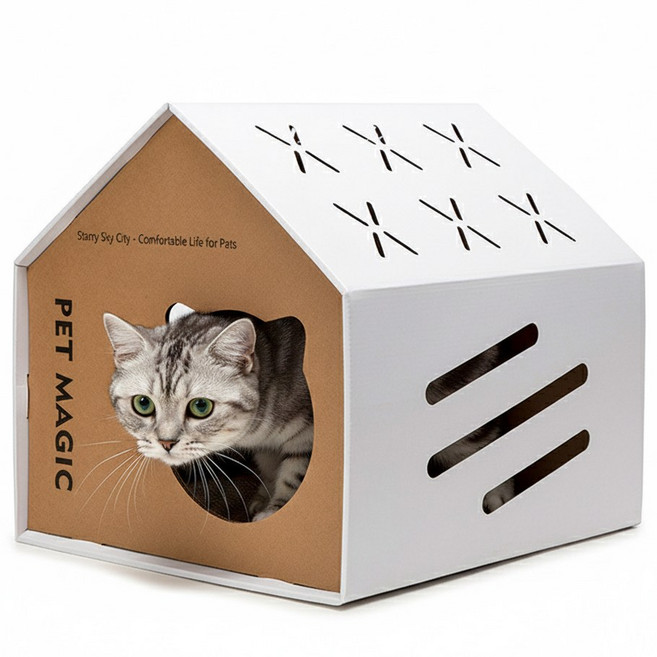 내추럴리펀 고양이 모던 숨숨집 박스 매트 골판지 하우스, 1개, 모던화이트