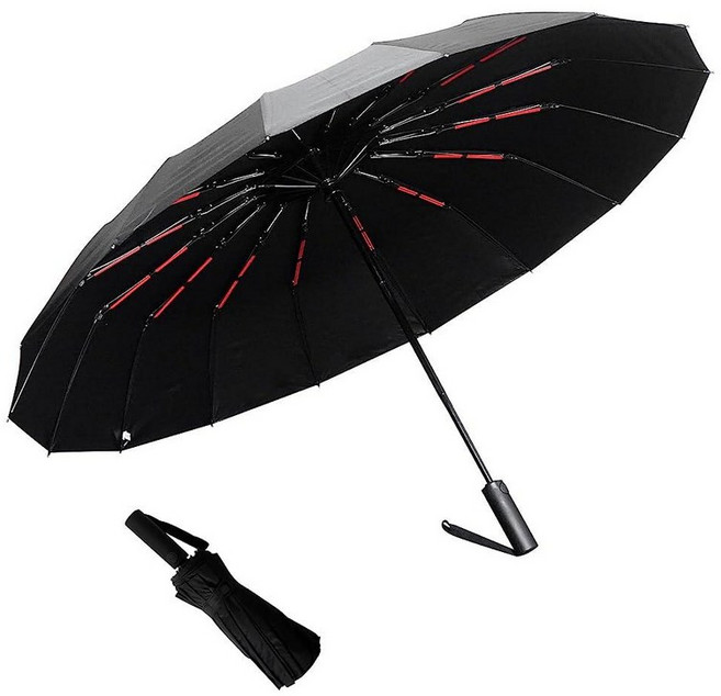 Luwint 방풍 우산 접이식 여행용 우산 컴팩트한 기능 비용 자동 휴대용 자외선 차단 (블랙)