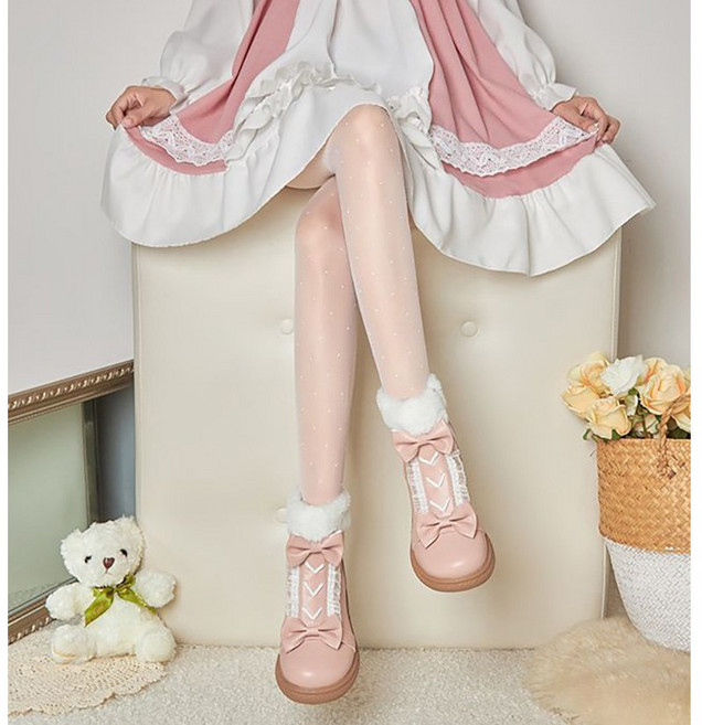 가을 여성 핑크 레이스 빈티지 학원풍 도톰 워커 겨울 화이트 리본 빅사이즈 루즈핏 캐주얼 통굽 미끄럼 방지 여성화