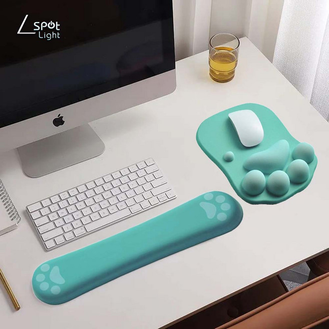 댕댕이 발바닥 키보드 + 마우스패드 손목받침대 쿠션 세트 팜레스트 7color, 1개, 그린