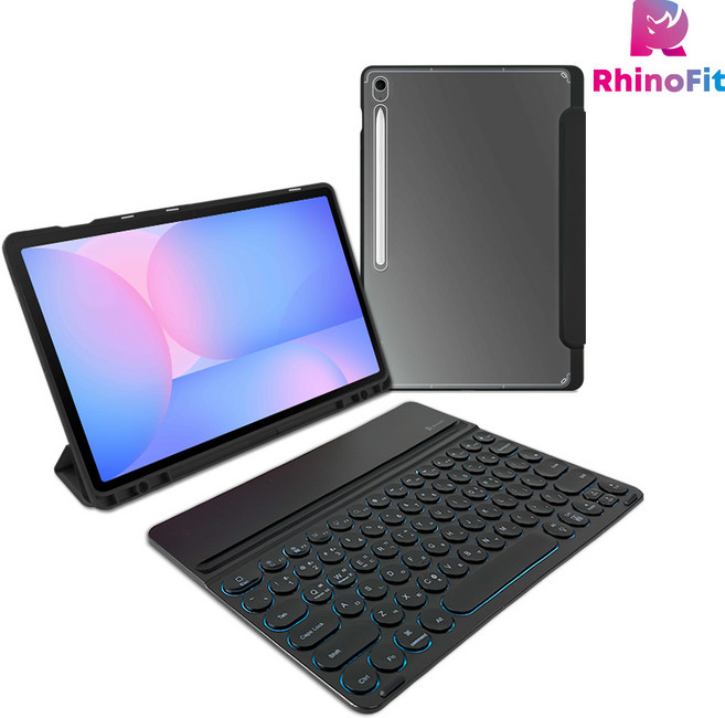 라이노핏 와이드 블루투스 키보드+클리어쉴드 북커버 케이스 세트 (갤럭시탭 S10 FE+), 블랙, 블랙, 1개