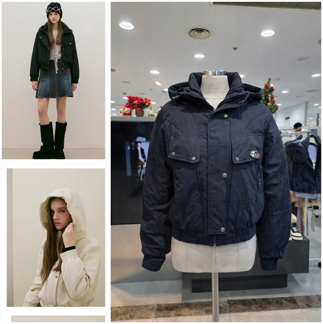 에고이스트 후드 포인트 블루종 구스 숏점퍼 ES1TD600_DG