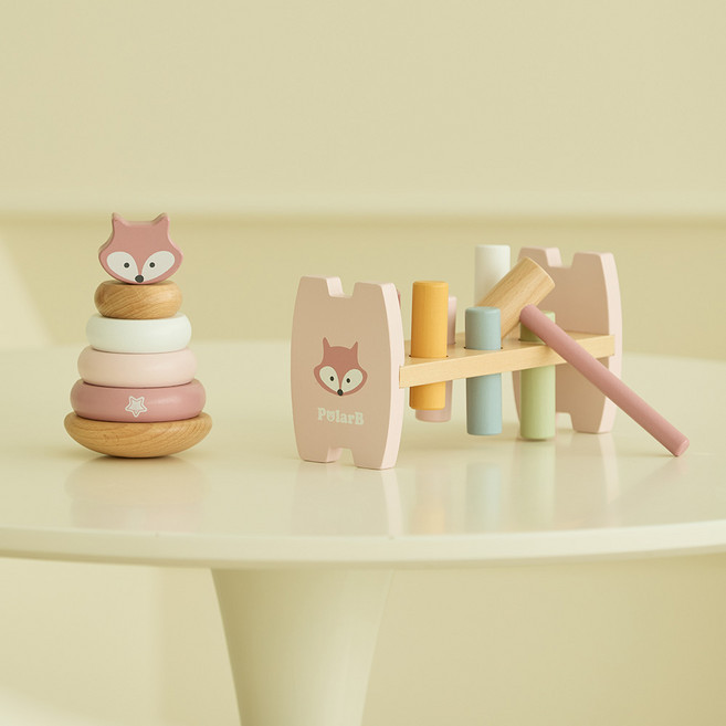 폴라비 아기 링쌓기 망치놀이 세트 원목 장난감 12개월 13개월 선물, 여우, 1개