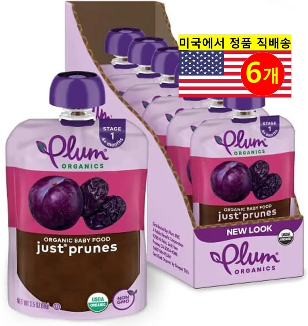 Plum Organics 4개월 이상 유아용 오가닉 과일 퓌레 이유식 99g 6개 - 쿠팡