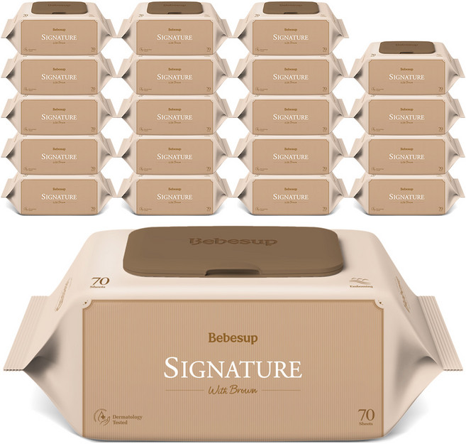 베베숲 시그니처 위드 브라운 아기물티슈 캡형, 65g, 70매, 20개