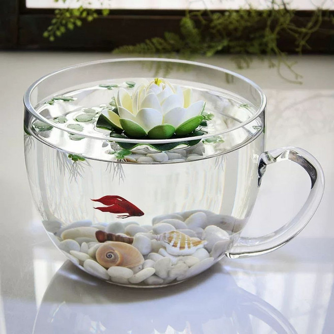 베타 난주 20배럭 컵모양어항 데스크탑, B. 큰 그릇  흰색 자갈 세트