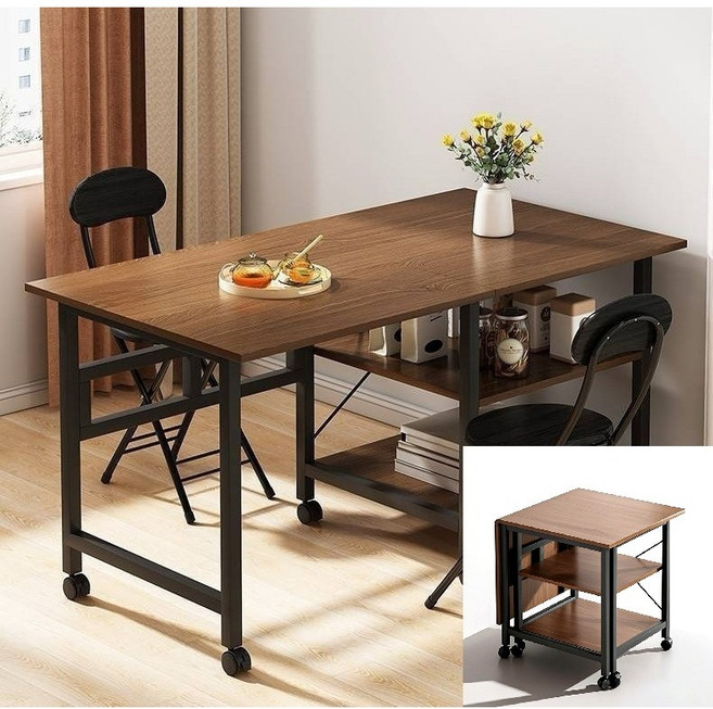 접이식 다용도 이동식 식탁 2~4인용 식탁 접이식 사각테이블 주방테이블 사무용책상 108x60cm, 2인용, 내추럴 오크 색상