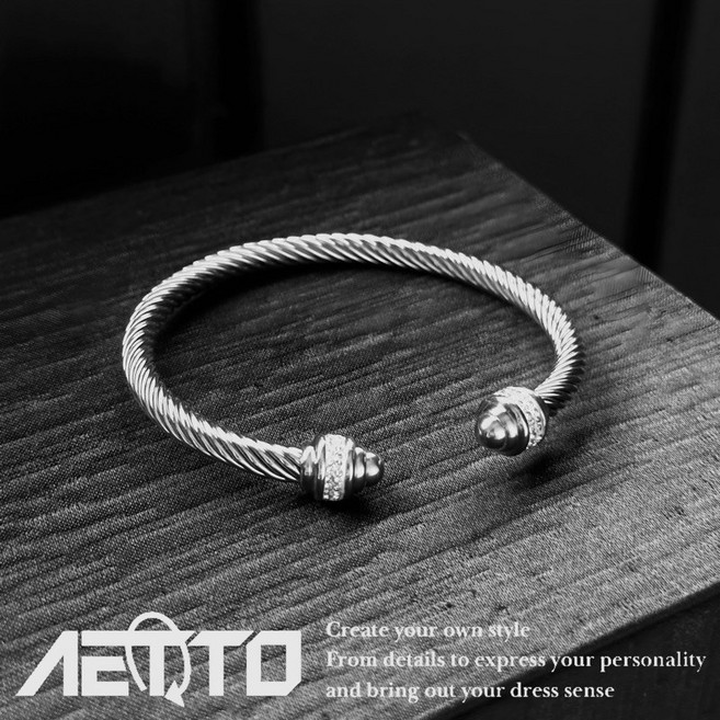 AETTO 鑲鑽螺紋麻花手環 開口可調 男女皆宜