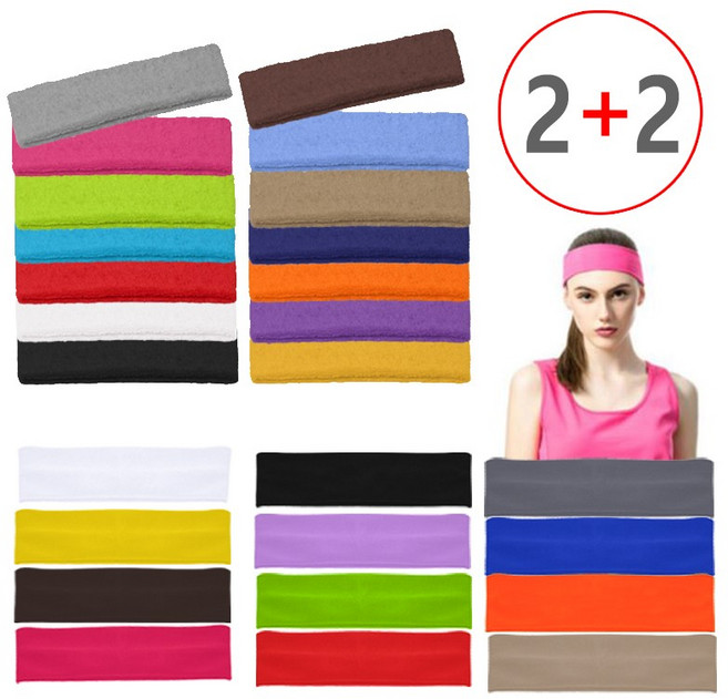 [2+2] 서로 다른구성 (스포츠 헤어밴드 2P+요가밴드 2P=4P) 체육 헬스 운동 요가 밴드 아대, 다크블루2P, 베이지2P, 1개