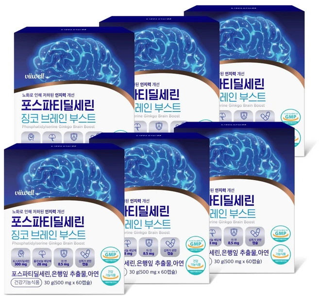 포스파티딜세린 식약처인증 징코 인지력 기억 개선 브레인부스트, 6개, 6개월, 60정 - 쿠팡