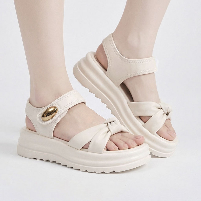 Modern Fashion 여성 벨크로 심플한 샌들 통굽 발편한 신발 X125