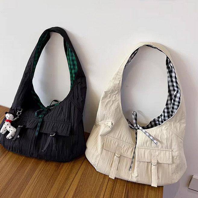 후암마켓 여성 양면 체크 입체 절개 숄더 크로스백