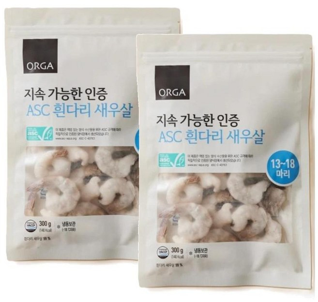 올가 ASC 흰다리 생 새우살 (13~18마리), 2개, 300g