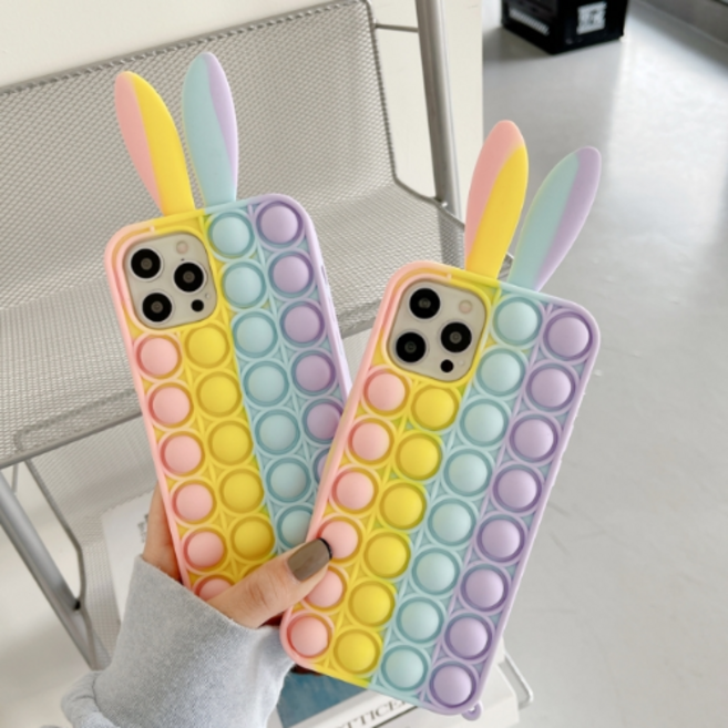 갤럭시 A12 케이스 토끼 디자인 레인보우 푸시팝 뽁뽁이 팝잇 폰케이스 galaxy a12 push pop it case