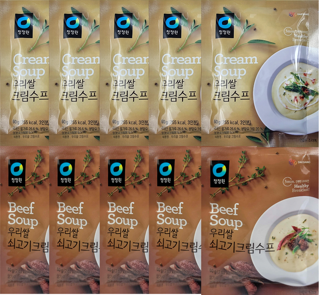 청정원 우리쌀 수프 혼합세트 (크림 +쇠고기), 60g