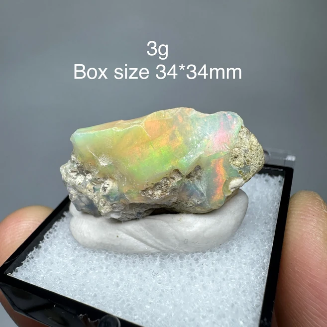 천연 희귀 컬러풀 에티오피아 오팔 (물 필요 없음) 보석 광물 표본 박스 크기:34X34mm (조명 필요) 균열, 08 20