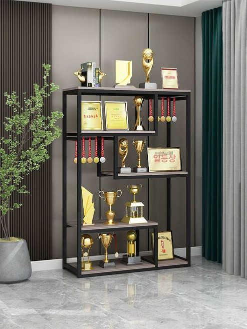 상장 진열장 트로피 장식장 전시대 디스플레이 거실, 블랙 프레임 그레이오크 100 30x185