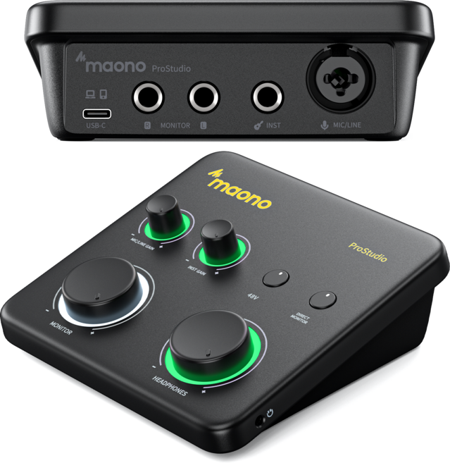 마오노 24bit / 192kHz 레코딩 팟캐스트 방송 녹음용 오디오 인터페이스, 블랙, PS22 Lite