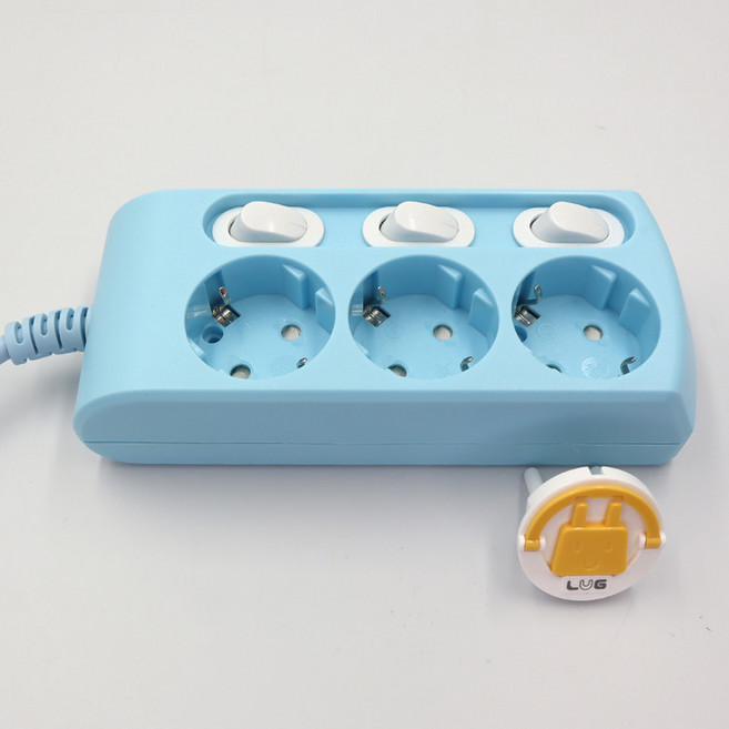 러그박스 이지콕 납작헤드 미니 스위치 파스텔 감성 3구 고용량 멀티탭, 1.5m, 3구 개별 1.5M 블루, 1개