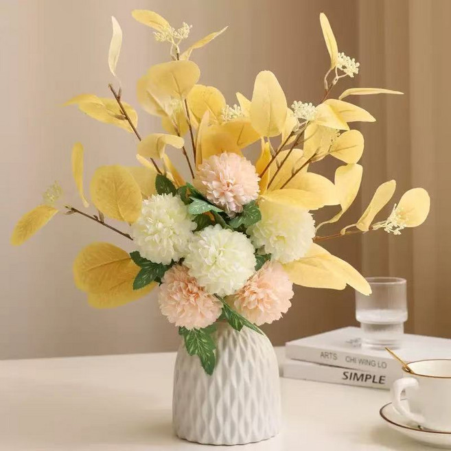 실내 장식용 인조꽃 + 화병 세트, 1개, 화이트+샴페인