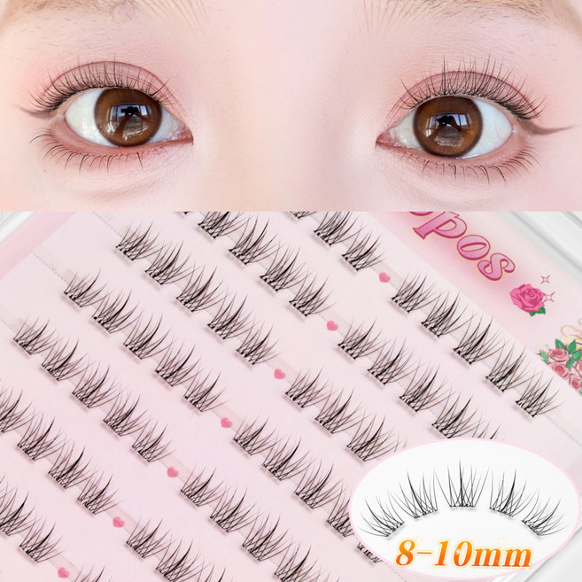 아토포스 노글루 인조 속눈썹 극세사 내추럴 8-10mm 풀 필요없음 100모 대용량, 1개, 투명라인