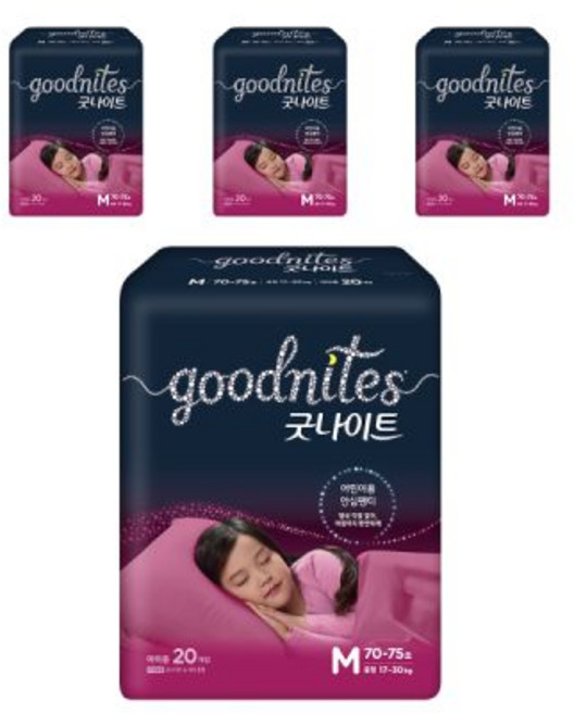 여아 중형 20매 4팩 어린이용 안심팬티, 중형(M)