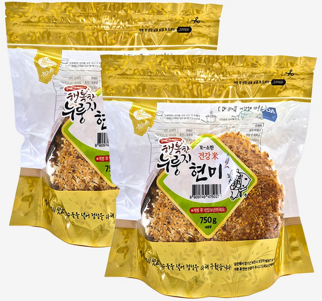 [황금이삭] 행복한 현미누룽지 750g 건강하고 고소한 끓여먹는 가마솥누룽지, 2개