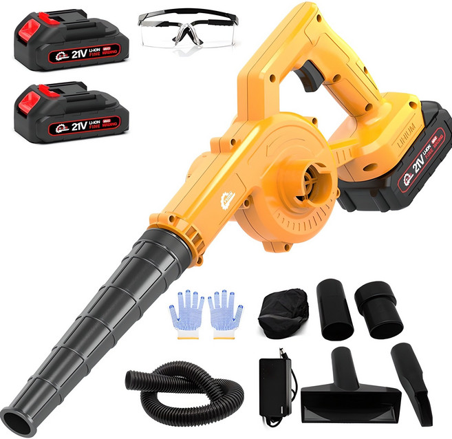 YUON 독일기술 무선 송풍기 충전 블로워 낙엽 제설 소형 세차 21V 무선 송풍기 흡입 리프 송풍기 PC 더스트 클리너 집진기, 1개