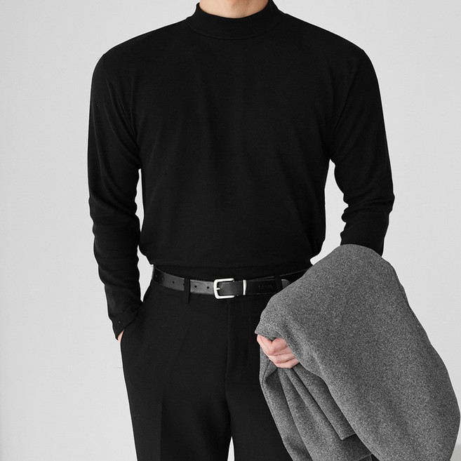 베이직바이블 남자 반폴라 니트 긴팔 스판 남성 목폴라 터틀넥 모크넥 반폴 반목 겨울