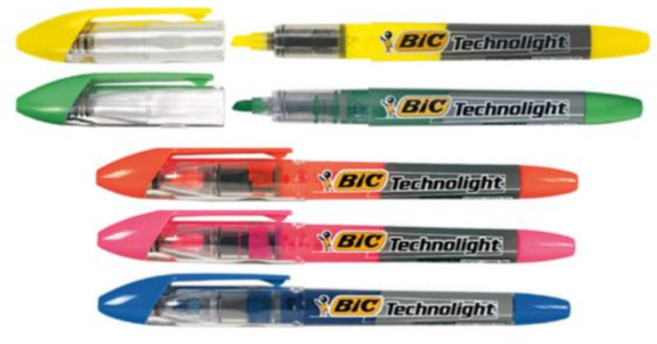 BIC 테크노라이트 형광펜 필기 부드러운 하이라이터, 블루