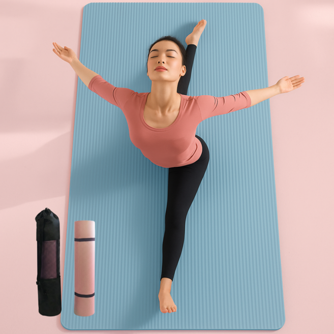 홈앤힐링 두꺼운 요가매트 대형 190x85x16mm + 전용가방 스트랩 세트, 1개, 라이트블루