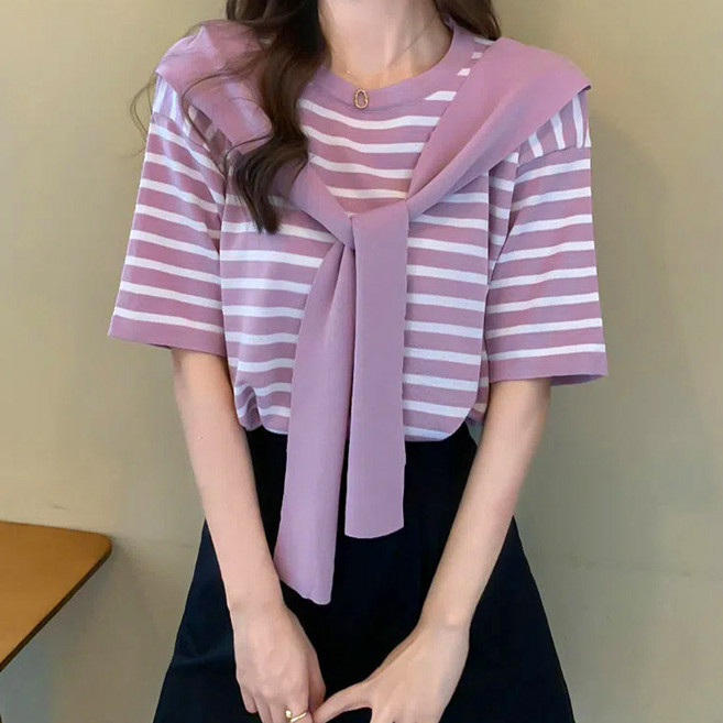 드마엘 베를리 여성 스트라이프 어부바 숄 여름 니트 (5color)+델로나