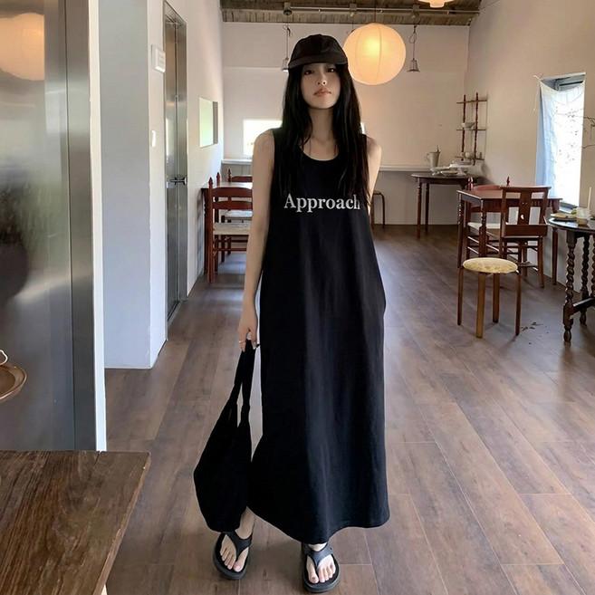 프리티글라라 민소매 나시 롱 원피스 데일리 실내복 잠옷 원피스