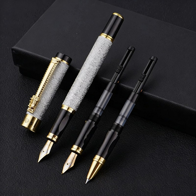 ZENY 매트감 만년필 0.38+0.5+1.0mm 3종 펜촉, 실버, F