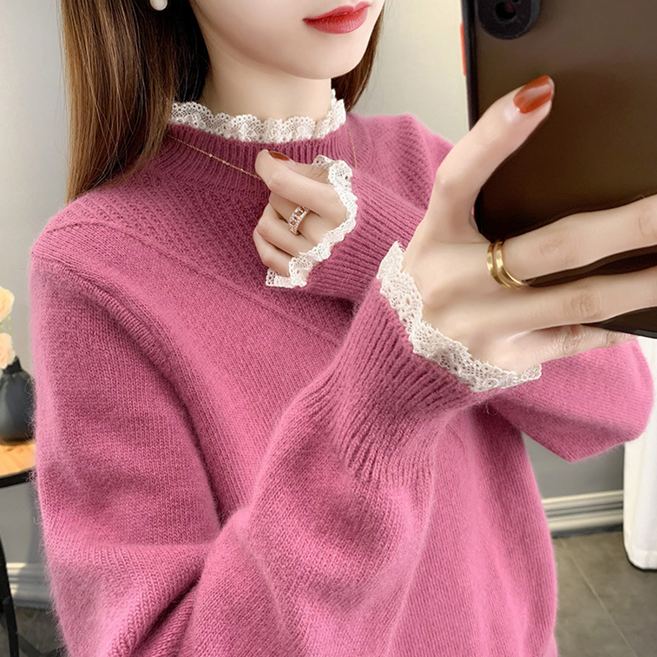 에쉬울프 여성 러블리 심플 레이스 포인트 니트티