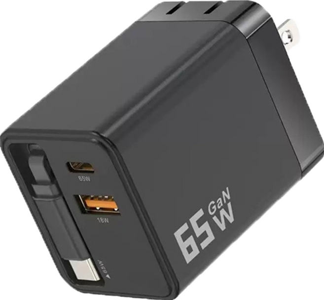 【JINPEI 錦沛】(2C+1A), PD 65W 雙孔充電器 黑色, 1個
