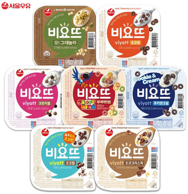 비요뜨 7개(초코팝1＋크리스피1＋초코링1＋크런치볼1＋쿠앤크1＋후루트링1＋그래놀라1) 냉장무배, 145g