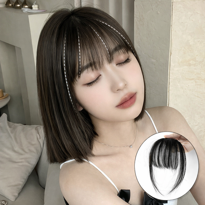 아이루리 데일리 착붙 시크릿 앞머리 가발핀 꾸안꾸 내추럴 여성 셀프 부분가발, 1개, 웜블랙