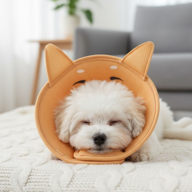 드림베이스 초경량 넥카라 반려동물 3D 통기형 상처 보호 전용 중성화 강아지 고양이 겸용, 포근시바, 1개