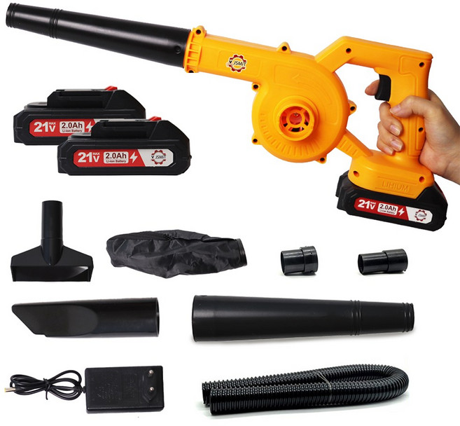 JSMiT 무선 송풍기 21V 대포 충전식 충전 에어건 제설 낙엽 청소기 캠핑 세차 전동 브로워 블로워풀세트, 1세트