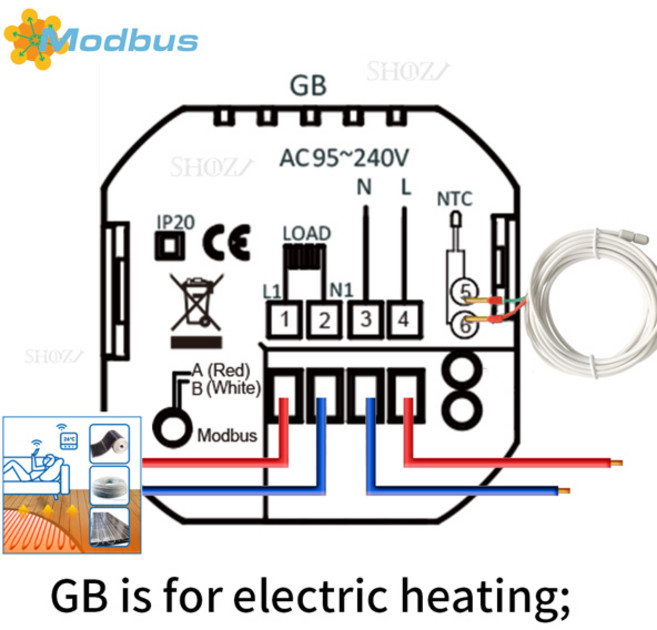 Tuya Zigbee MQTTWifiModbus RS485 스마트 온도 조절기 보일러/전기 바닥 난방/레이디에이터 TRV용 7일 프로그램 가능 제어기 Alexa Google H, [08] 95-240V BLACK, [17] for Electric Floor N