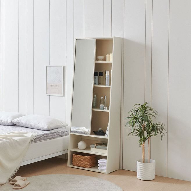 사사가구 루니아 슬라이딩 전신거울 수납 화장대, 아카시아