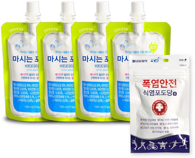 하루 활력을 위한 간편한 포도당 마시는 포도당 비타아미노100mlX4개 + 폭염안전 식염포도당 30정, 100ml