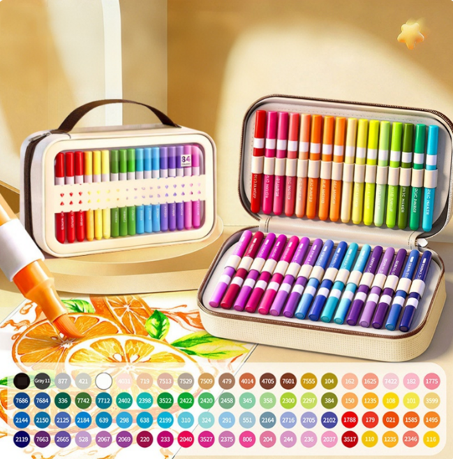 Fowod 아크릴 마카펜 대용량 드로잉 미술 전문 채색 소프트 브러쉬 펜+크로스백 수납, 1개, 84개