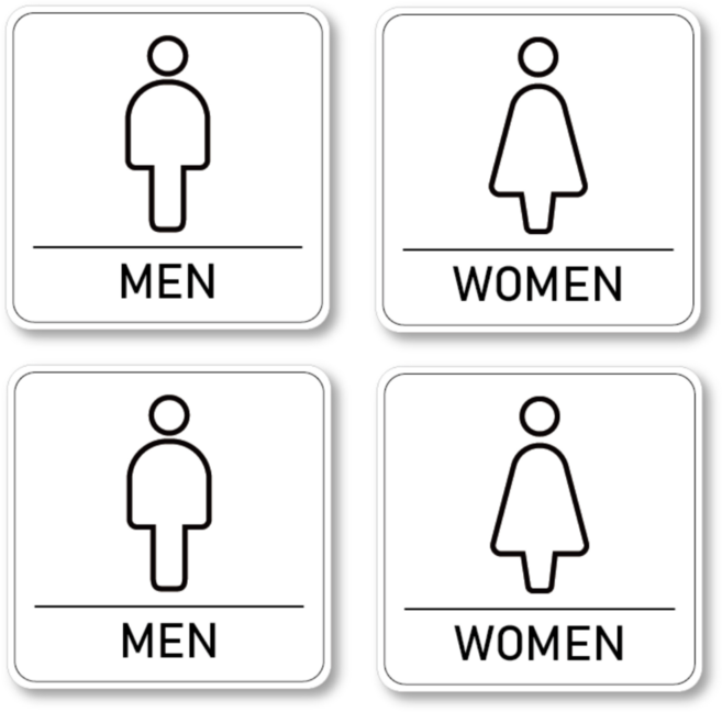 클루니티 방수 PVC 남녀 화장실 공용 화장실 표시 화장실 문구 부착형 표지판 스티커 세트, MEN & WOMEN 스티커, 4개 세트