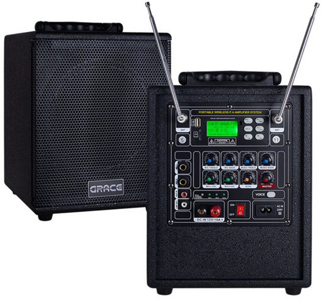 GRACE 블루투스 충전식 휴대용 이동형 앰프스피커 EG-153 무선마이크2P (핸드마이크/벨트팩형) MAX150W ETSM, 선택1) EG-153 세트