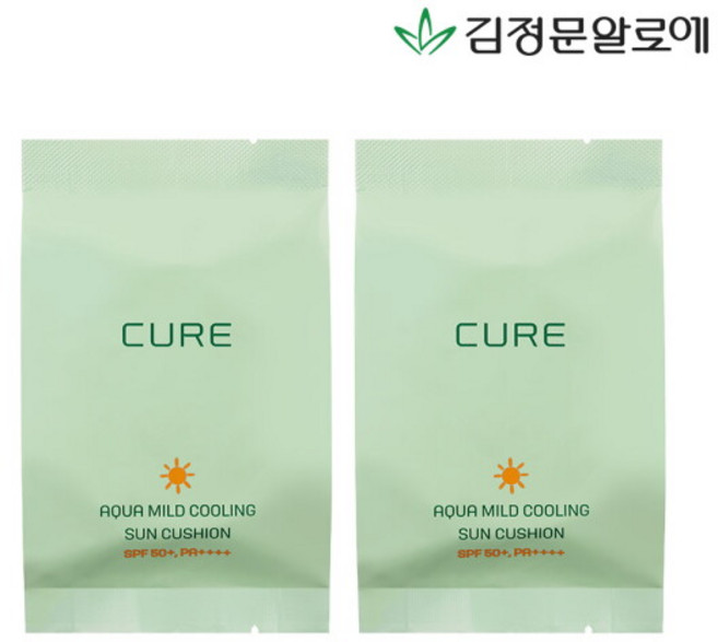 김정문알로에 라 센스 로에 큐어 아쿠아 마일드 쿨링 선쿠션 SPF50+ PA++++ 리필용, 25g, 2개